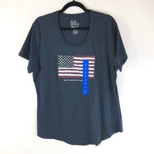 Galt Womens T Shirt Top American Flag USA Short Sleeve Navy Blue Size L